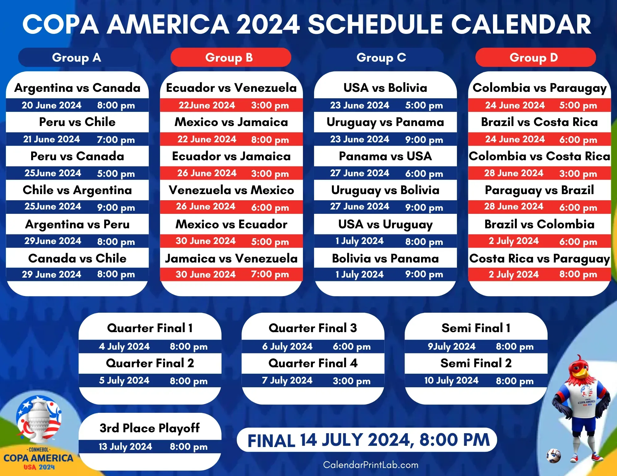 copa america 2024 schedule calendar