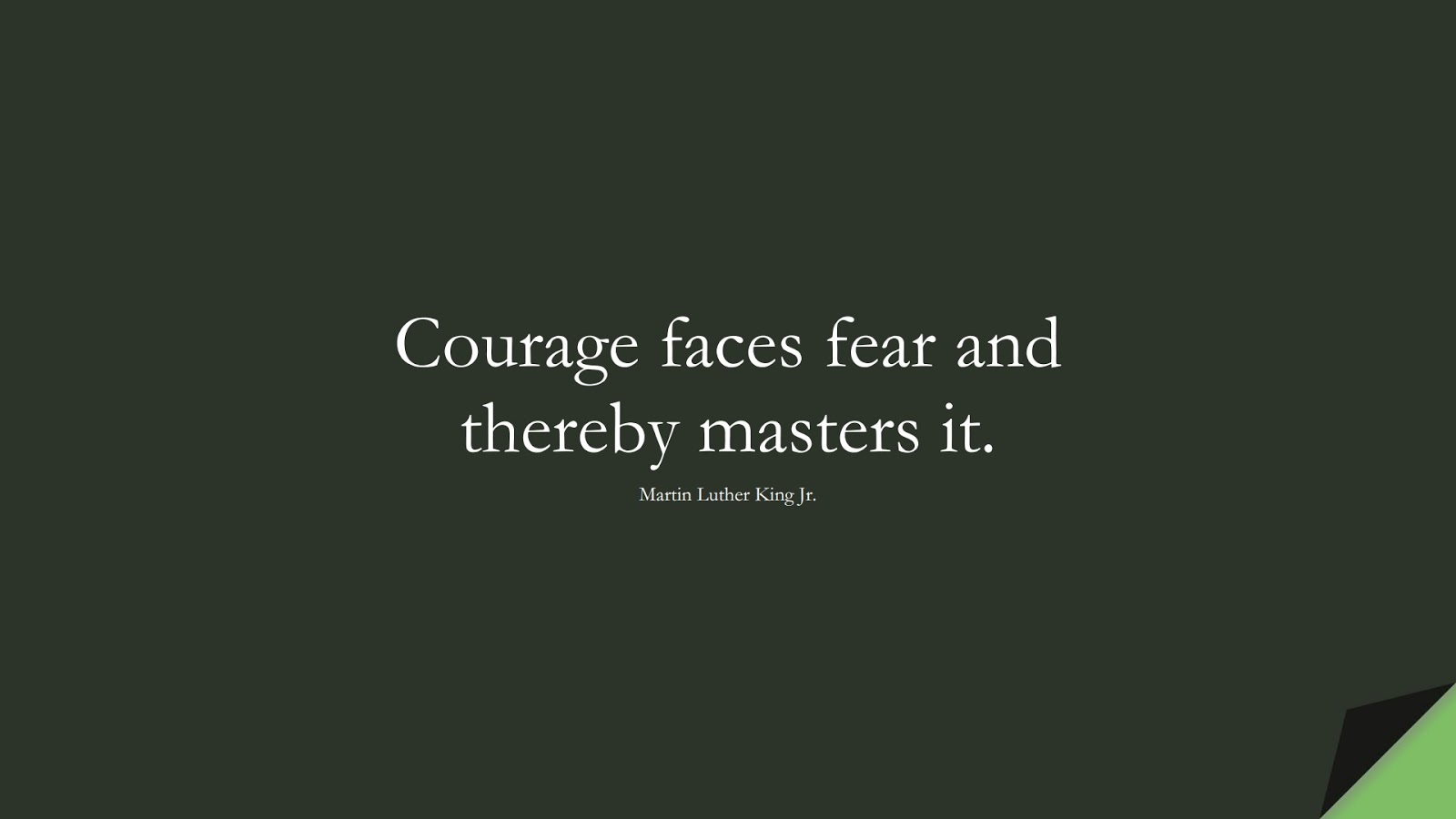Courage faces fear and thereby masters it. (Martin Luther King Jr.);  #NeverGiveUpQuotes