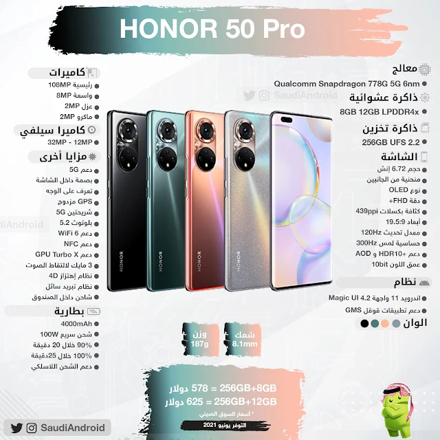 انفوجرافيك هاتف Honor 50 Pro