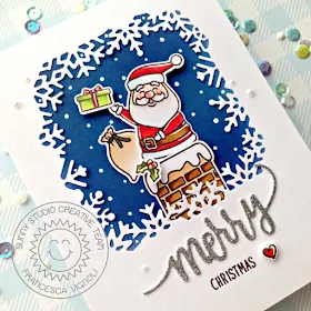 Sunny Studio Stamps: Snowflake Frame Dies Hogs & Kisses Santa Claus Lane Christmas Cards by Franci Vignoli