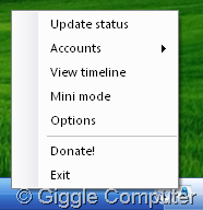 System tray menu