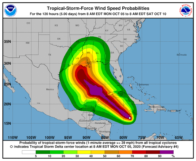 Hurricane Delta wind forecast map NOAA