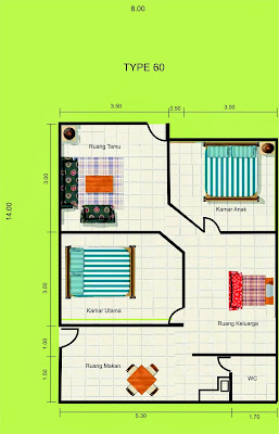 Contoh Denah Rumah Minimalis  Tipe 60 Desain Gambar  Rumah 