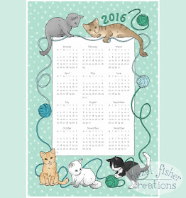 Spoonflower Contest Tea Towel Calendar 2016, cats design by hazelfishercreations