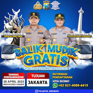 Polrestabes Surabaya Buka Hotline Pendaftaran Balik Mudik Gratis Tujuan Jakarta, Siapkan Dua Bus