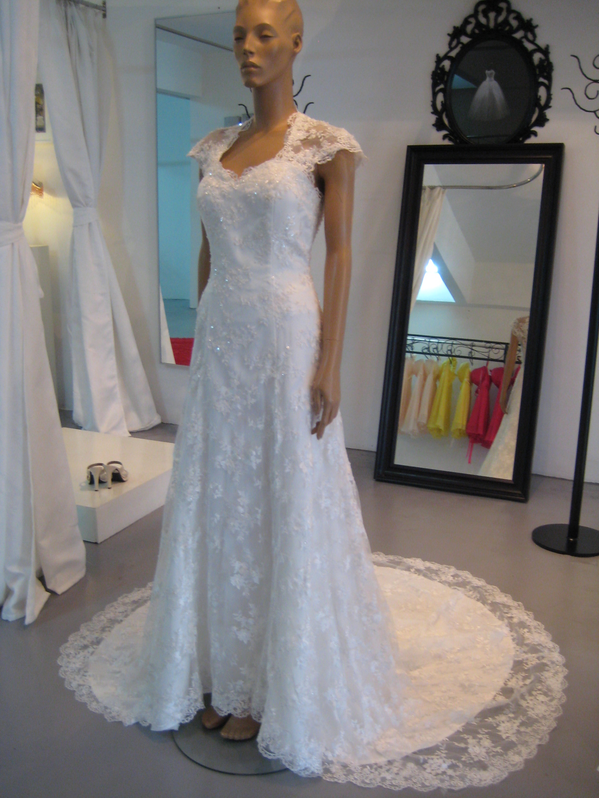 lace wedding dress with cap sleeves and open back Cap Sleeve Keyhole Back Lace Gown