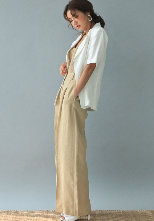 High-Rise Wide Leg Pleated Slacks