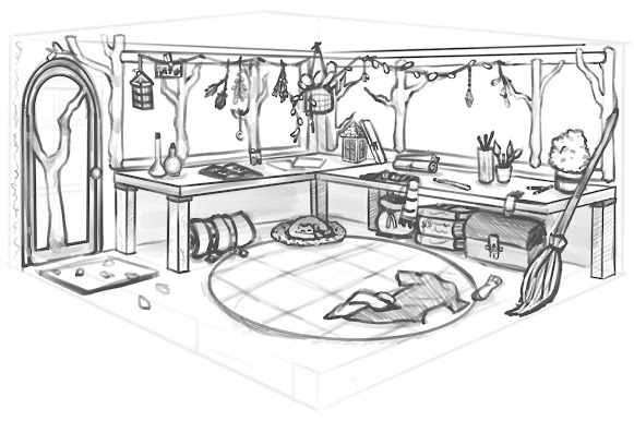 Mage's Room sketch done in Procreate for an art challenge