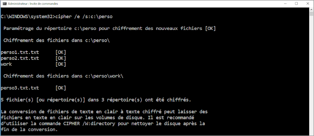 cipher, commande, crypter, chiffrer, EFS, cryptage, protéger, certificat, clé, NTFS, protection des données, sécurité, dossier, fichier, système, Windows 10, administration, turcs et astuces