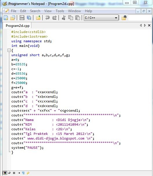 Dunia Informasi: CONTOH TUGAS BAHASA PEMROGRAMAN C++ 