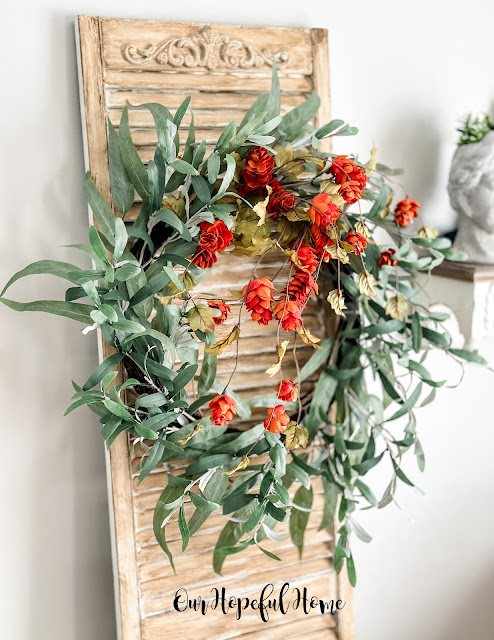 sienna hops fall wreath on shutter