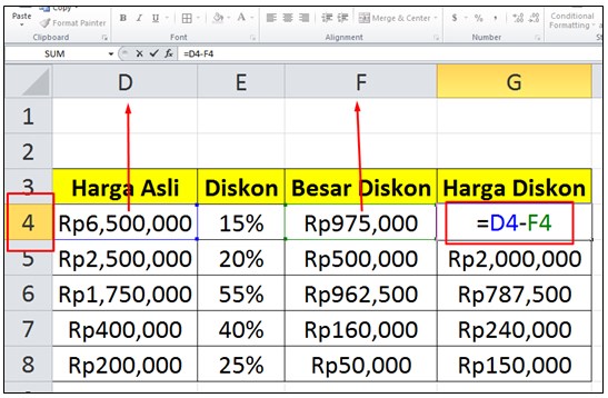 Harga Diskon adalah Harga Asli dikurangi dengan harga diskon (potongan harga)