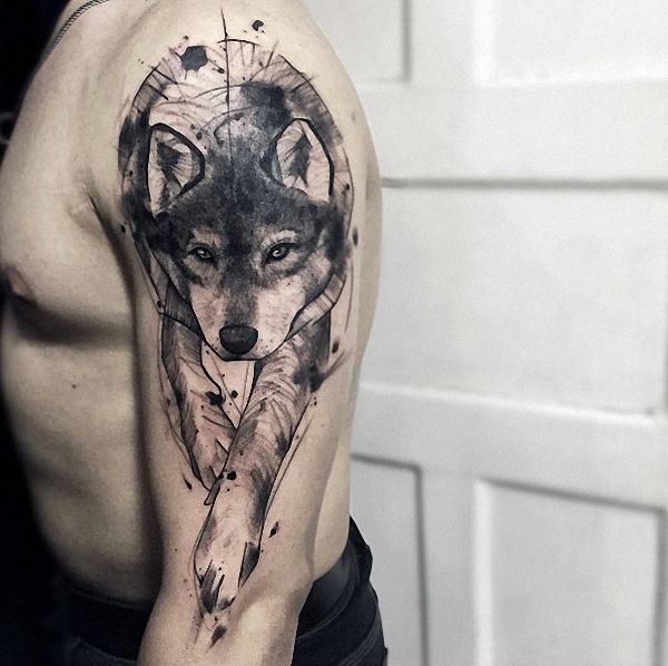 este_deslumbrante_em_preto_e_cinza_tinta_lobo