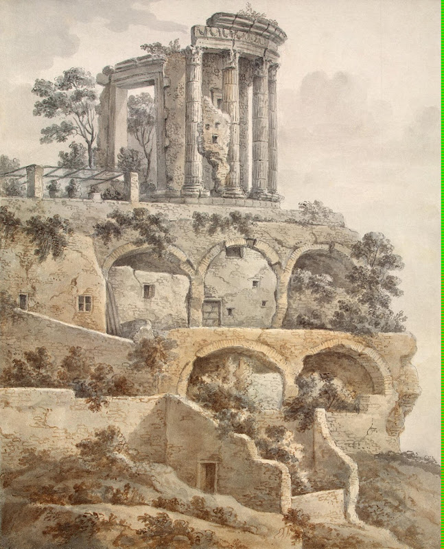 Temple of the Sibyl in Tivoli by Charles-Louis Clerisseau - Architecture, Landscape Drawings from Hermitage Museum