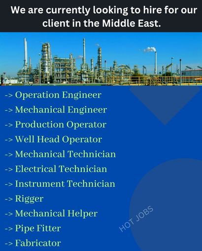 We are currently looking to hire for our client in the Middle East.