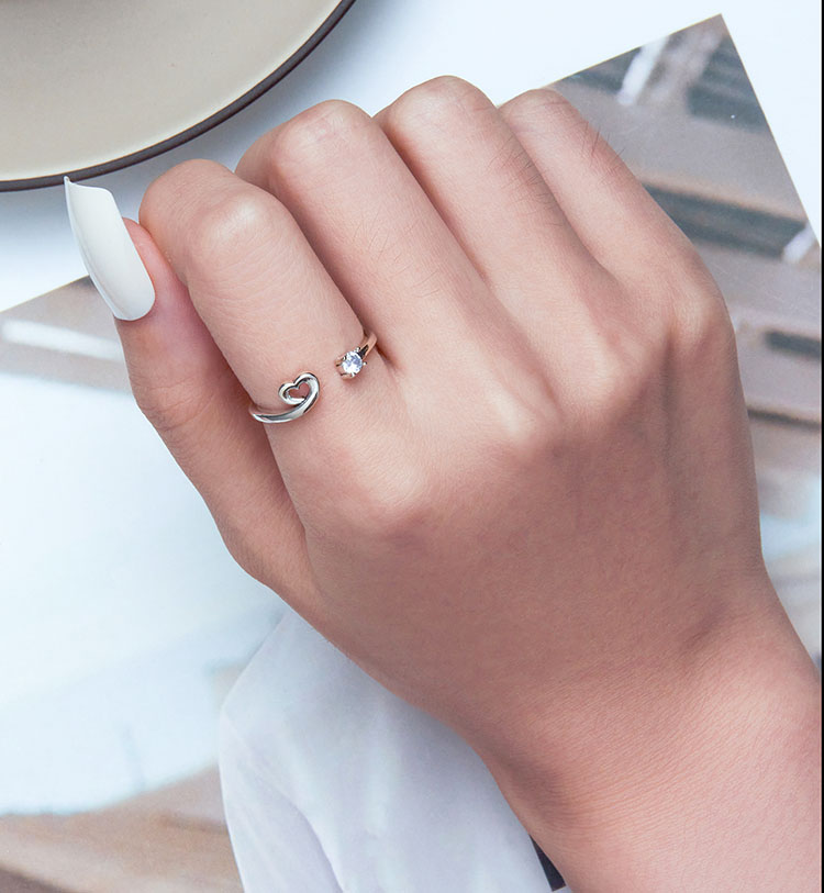 造型風愛心單鑽 925純銀開口式戒指
