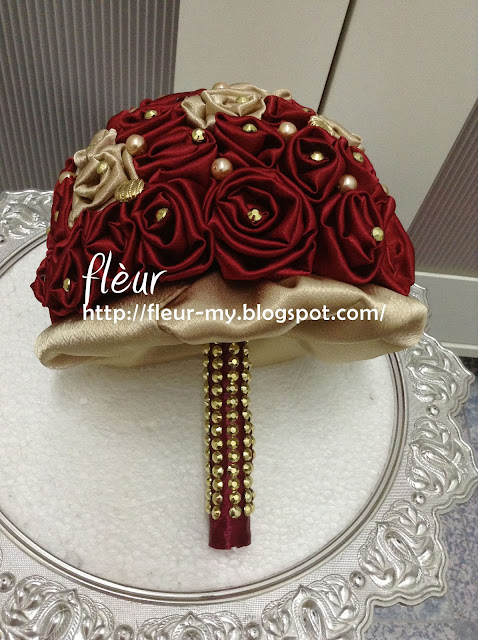 Red and Champagne Satin Bouquet by Fleur