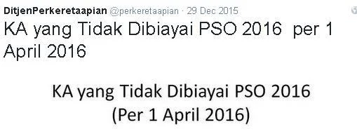 Daftar Kereta Api Ekonomi yang Tidak Disubsidi per 1 April 2016