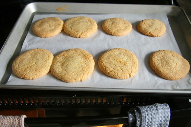 corn cookies cooling on the pan. 