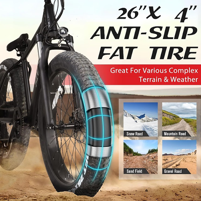 SIVROCK Fat Tire 26" X 4.0" Electric Bike 15Ah Hidden Lithium Battery