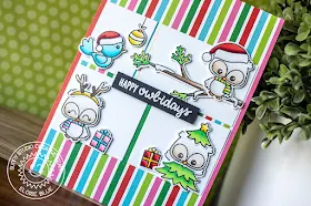 Sunny Studio Stamps: Happy Owlidays Comic Strip Everyday Dies Colorful Holiday Card with Eloise Blue
