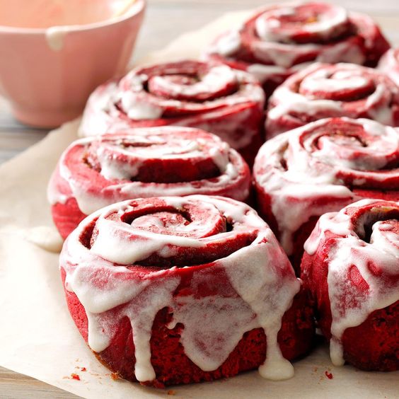 Turn a box of red velvet cake mix into this easy dessert—or breakfast! The icing tastes good and makes a pretty contrast with the rolls. —Erin Wright, Wallace, Kansas