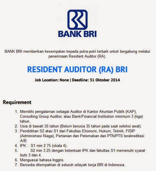 Lowongan Kerja Bank BRI Bandung April Oktober 2014 
