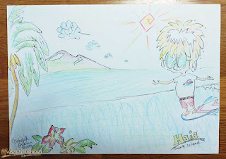 サーフィン（サーファー）キャラクター「Spener（スペンサー）」－絵画『大いなる何かに・・。♡』- Mai'a Surf Island by Nobuyuki Oshima（大嶋信之）