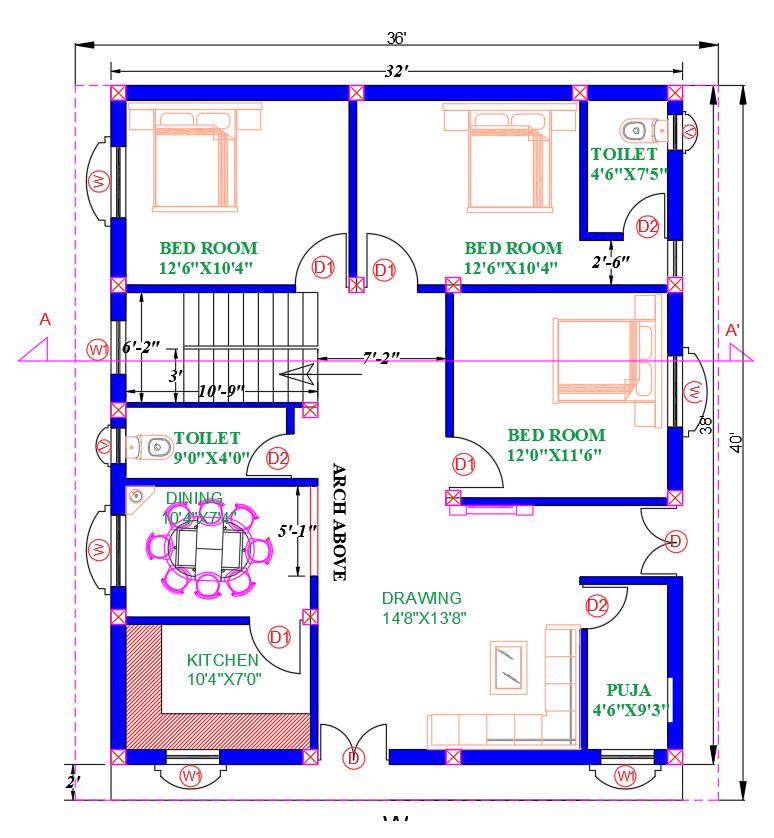 Civil Engineer Deepak Kumar 32 X 38 Feet House Plan Plot Area 36 X 40 Feet
