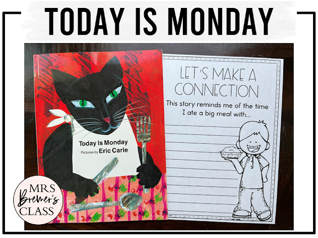 Today Is Monday book activities unit with literacy printables, reading companion activities, lesson ideas, worksheets, and crafts for Kindergarten and First Grade