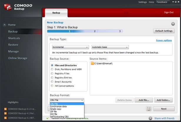 comodo backup