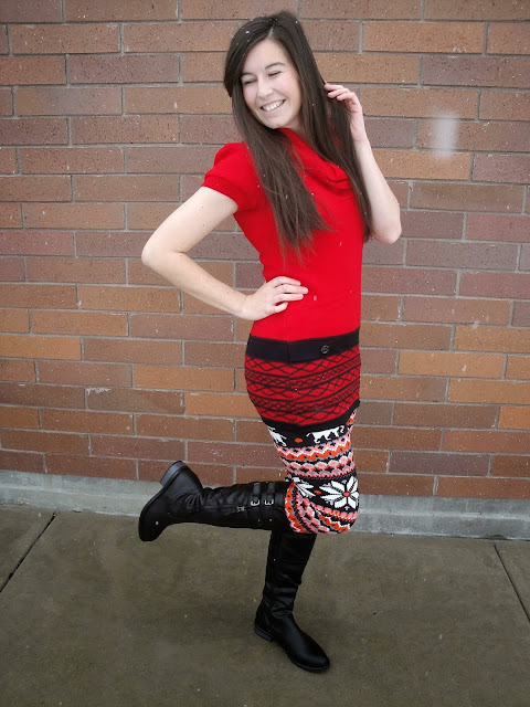 ami clubwear, amiclubwear, red tunic, festive, tunic, festive colors, boots, cute, riding boots, ourworldboutique, our world boutique, leggings,