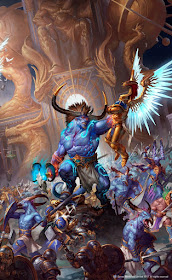 Warhammer age of sigmar artwork ilustration from battletome disciples of tzeentch ogroid versus stormcast eternals
