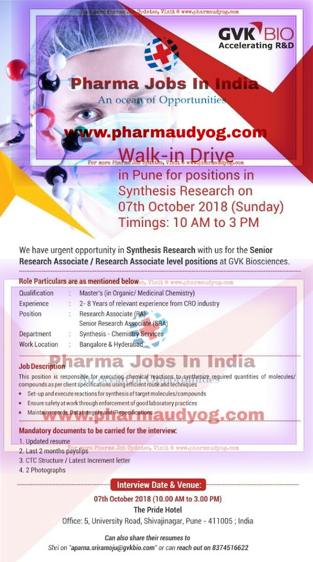 GVK bio | Walk-In for Synthesis Research | 7th October 2018 | Pune
