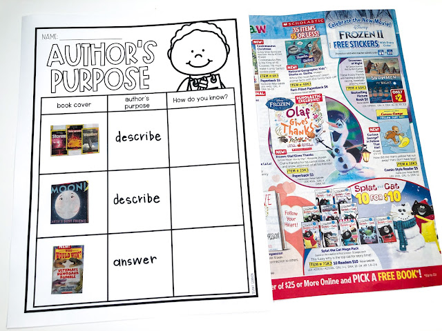 Author's purpose anchor chart, author's purpose activities, printables, and more!  Tips and tricks for teaching students to determine the author's main purpose for writing a text, including what an author want to answer, explain, or describe.