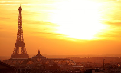 Eiffel tower at sunset,city