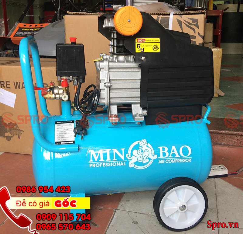 Máy bơm hơi mini, Máy nén khí mini Minbao 3HP bình chứa 24L - Loại có dầu