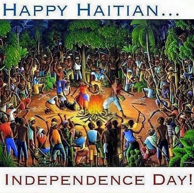 meme celebrating haitian independence day showing haitians celebrating around fire