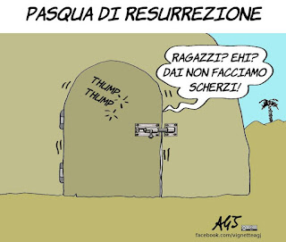 buona pasqua, pasqua, resurrezione, gesù, sorpresa, umorismo, vignetta