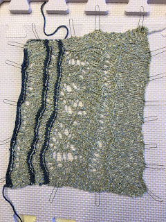 knit swatch of  lace border Solanum pattern