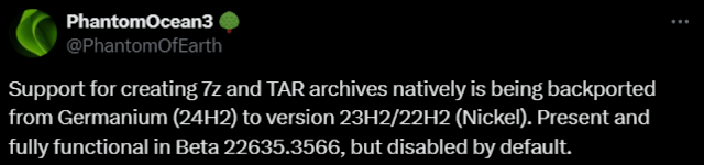 Arsip Tar dan 7z Tampaknya Akan Hadir di Windows 11 22H2 dan 23H2-2