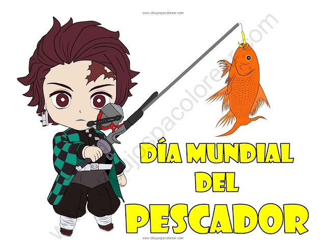 Dia mundial del Pescador dibujo a color y para colorear