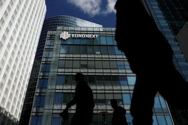Euronext stock exchange in Paris, France, reflecting European market turmoil