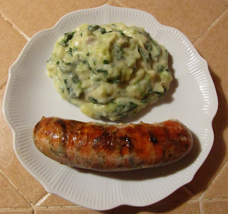 Mashed Potatoes Florentine Served with Salmon Sausage