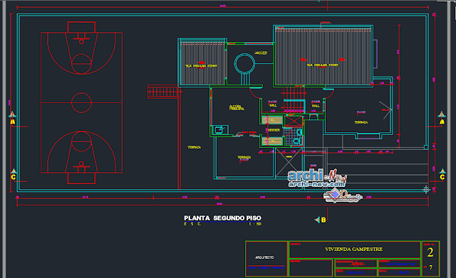 One family housing rural in AutoCAD 