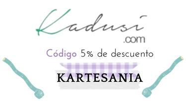 Logo de Kadusi.com y el código de descuento del 5% KARTESANIA