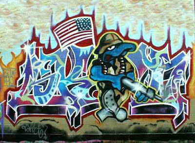 Graffiti Street Art, Graffiti waving American flag graphics