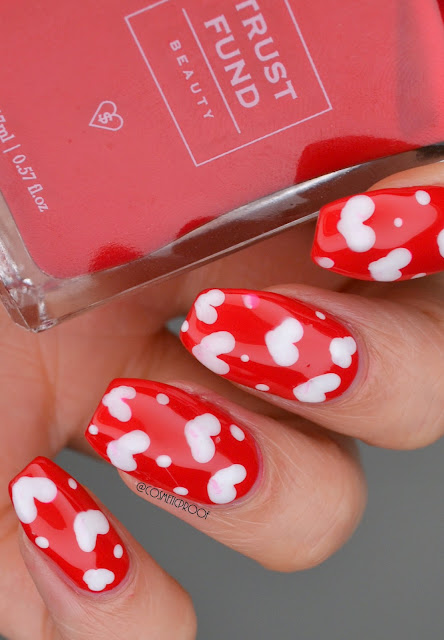 Red and White Hearts Nail Art