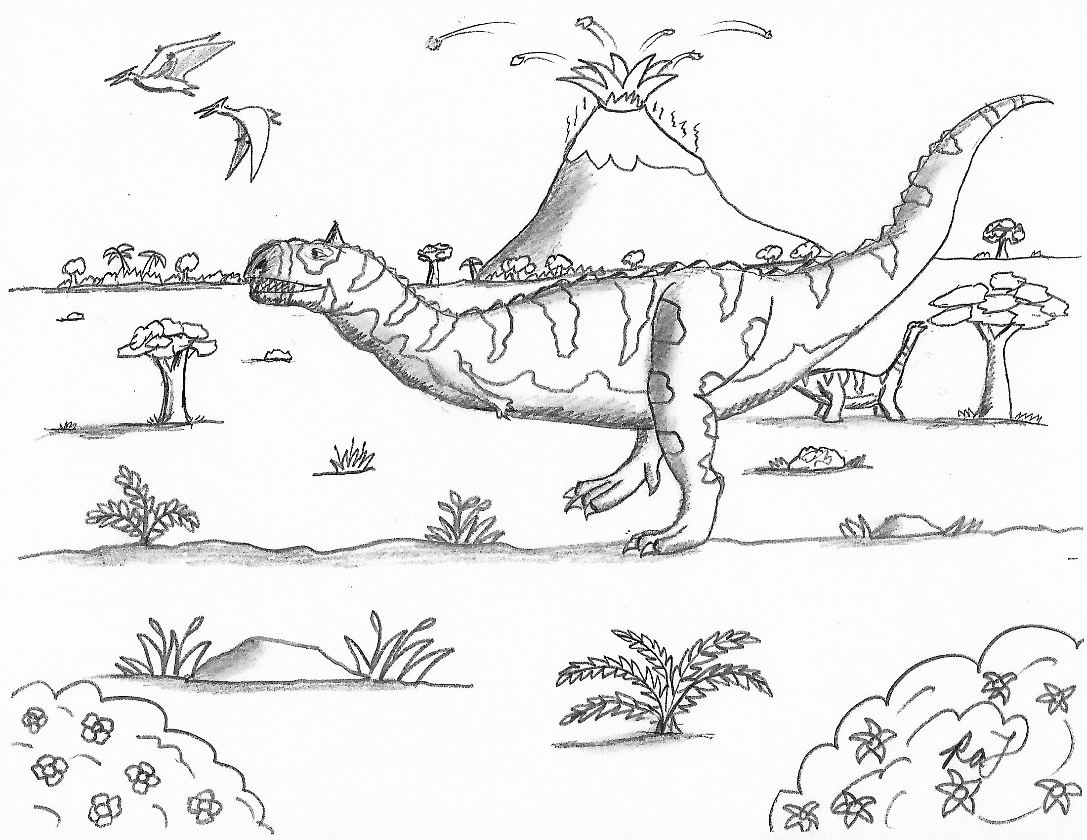 Robin's Great Coloring Pages: Majungasaurus near a Volcano and ...