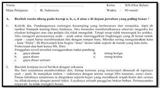 Soal UAS Bahasa Indonesia Kelas XII Jenjang SMA